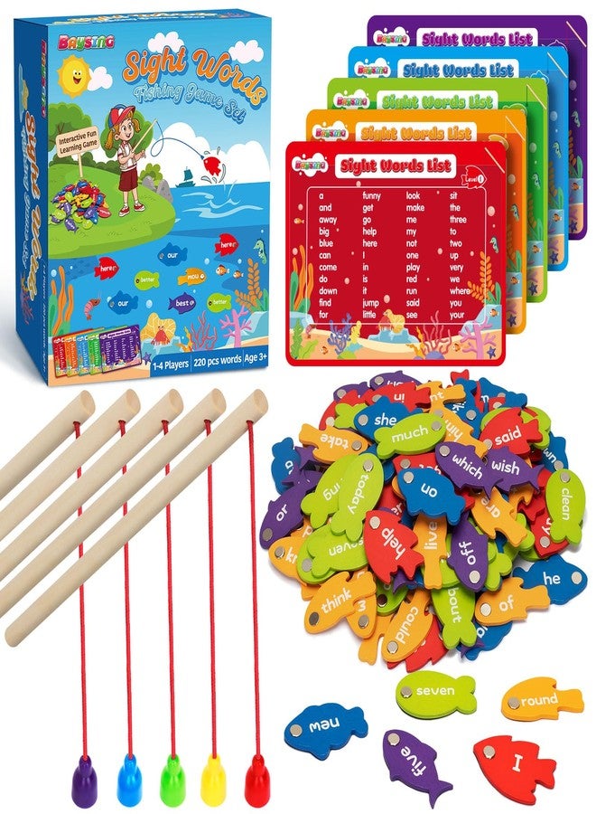 BAYSING Wooden Magnetic Sight Word Fishing Game for Toddlers, Alphabet Fish Catching Games Puzzle with Letters, Homeschool Sight Word Educational Toy for Age of 3,4,5,6 Year Old Kids, Boys & Girls - Image 1